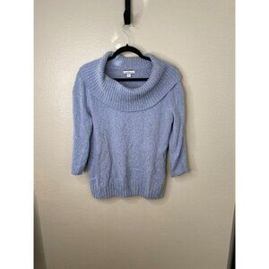 Croft & Barrow Womens Blue Cowl Neck Sweater Size M 3/4 Sleeve Soft Knit Cotton